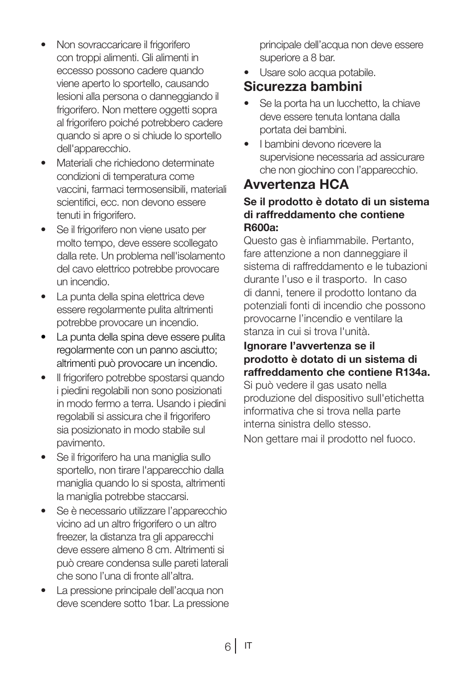 Sicurezza bambini, Avvertenza hca | Teka NF2 650 X User Manual | Page 172 / 263