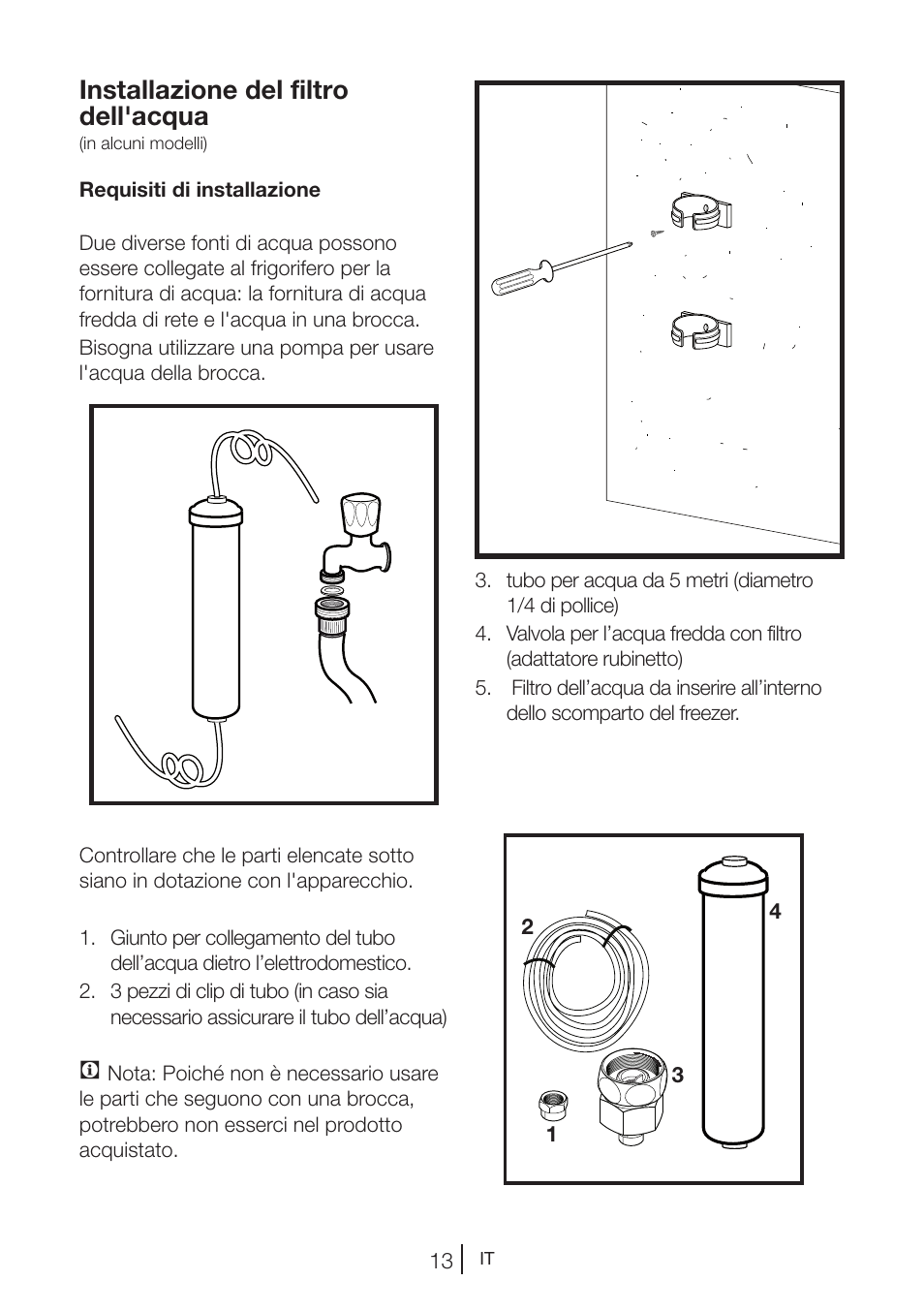 Installazione del filtro dell'acqua | Teka NF2 650 X User Manual | Page 179 / 263
