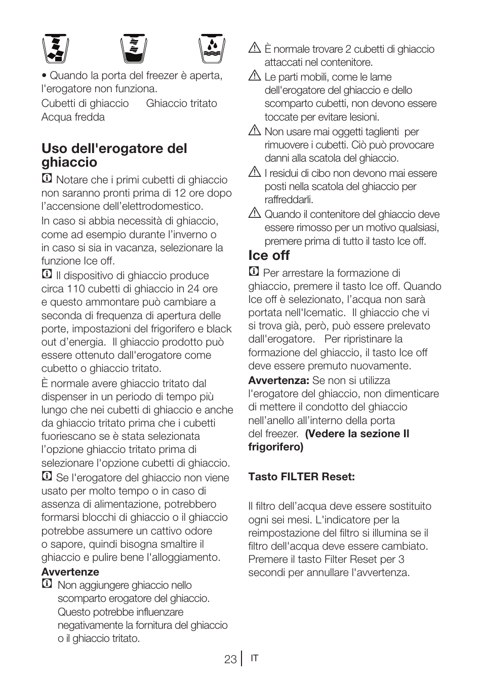 Uso dell'erogatore del ghiaccio c, Ice off c | Teka NF2 650 X User Manual | Page 189 / 263
