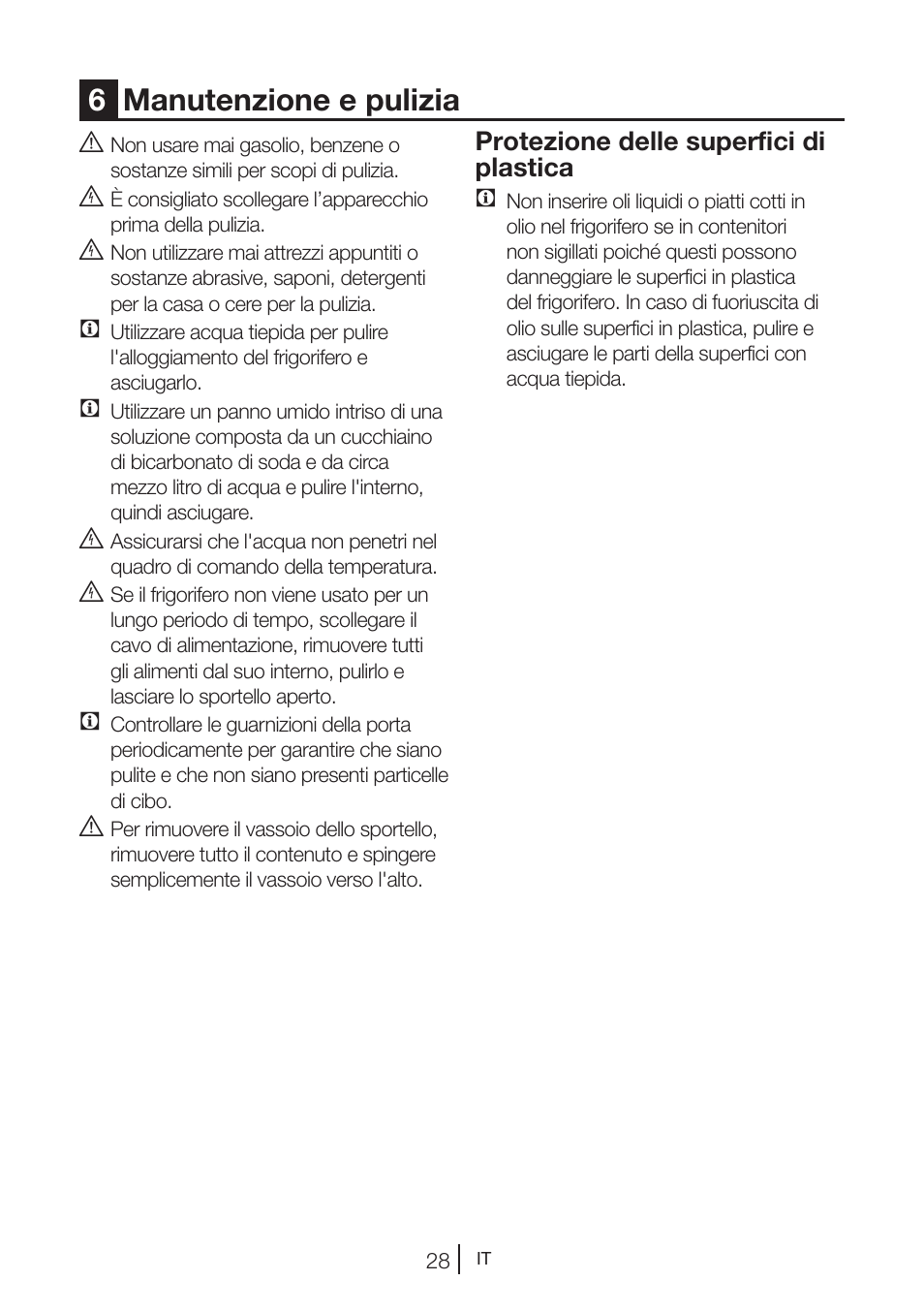 6manutenzione e pulizia, Protezione delle superfici di plastica c | Teka NF2 650 X User Manual | Page 194 / 263