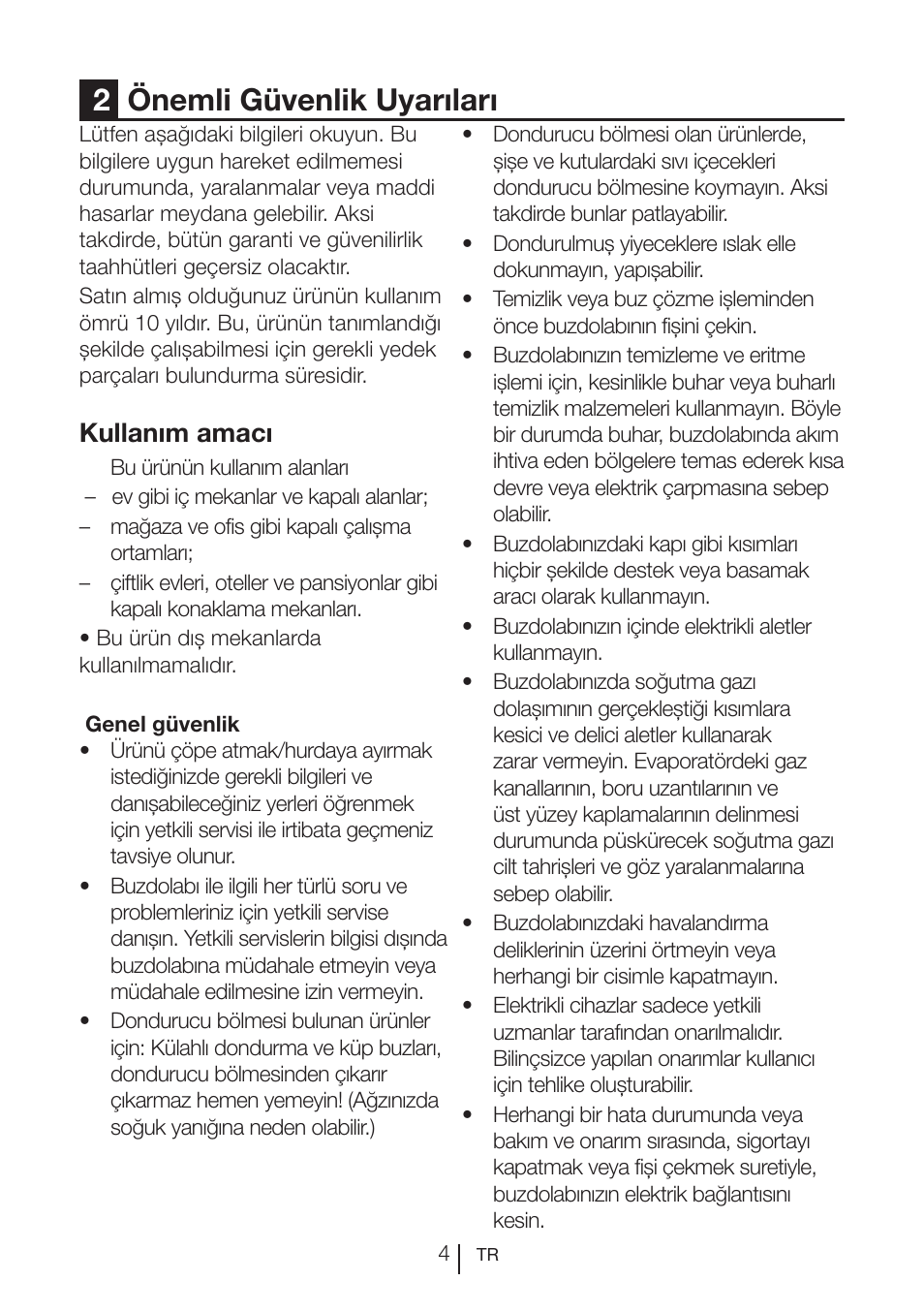 2önemli güvenlik uyarıları, Kullanım amacı | Teka NF2 650 X User Manual | Page 234 / 263