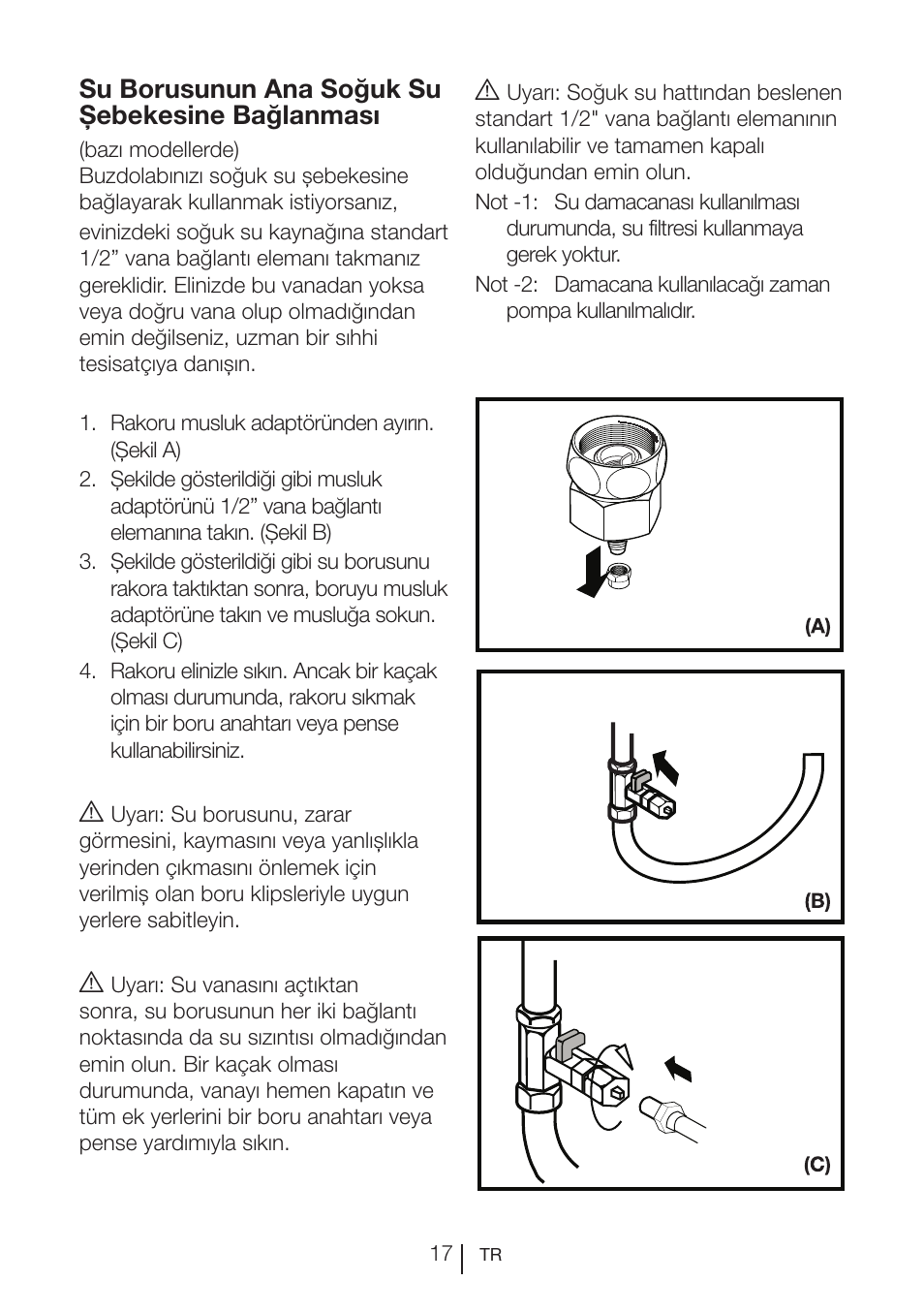 Su borusunun ana soğuk su şebekesine bağlanması | Teka NF2 650 X User Manual | Page 247 / 263
