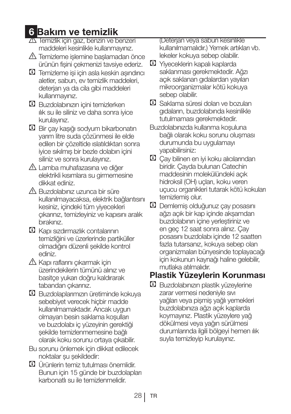6bakım ve temizlik, Plastik yüzeylerin korunması c | Teka NF2 650 X User Manual | Page 258 / 263
