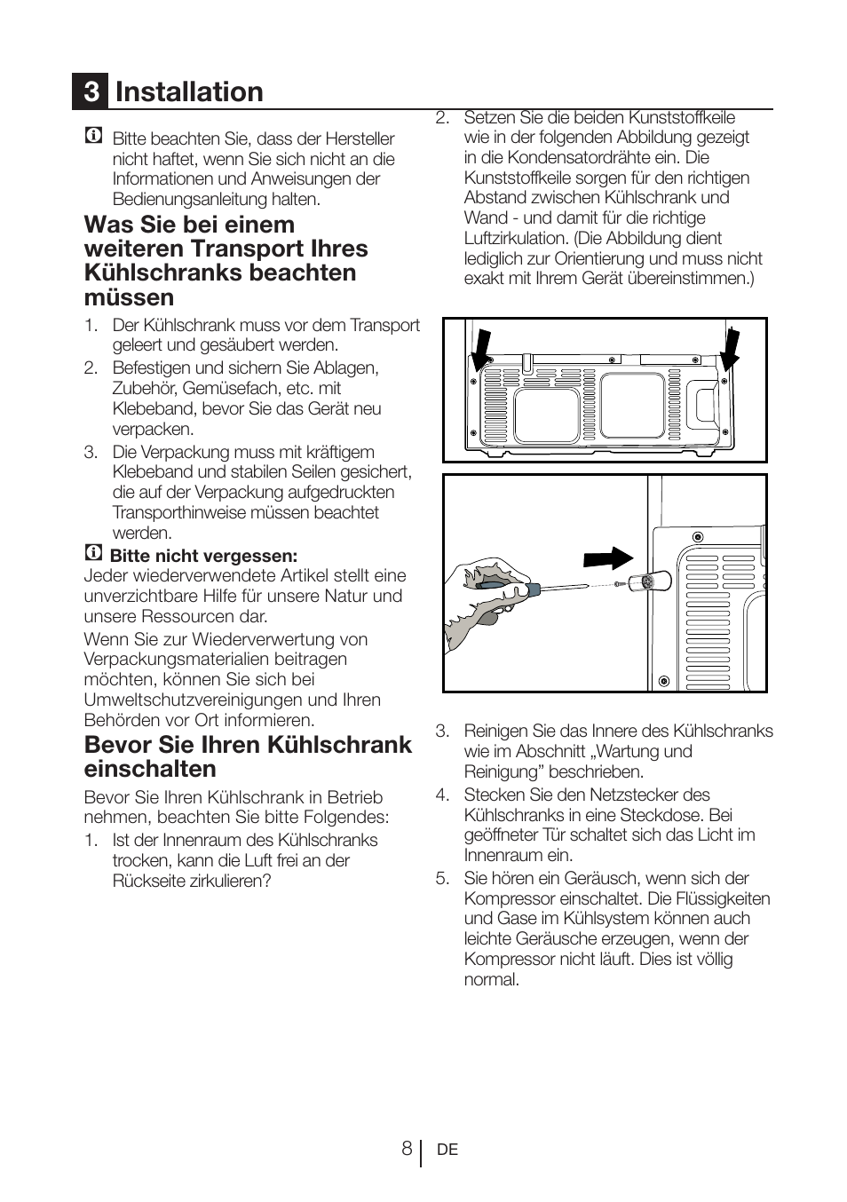3installation, Bevor sie ihren kühlschrank einschalten | Teka NF2 650 X User Manual | Page 41 / 263