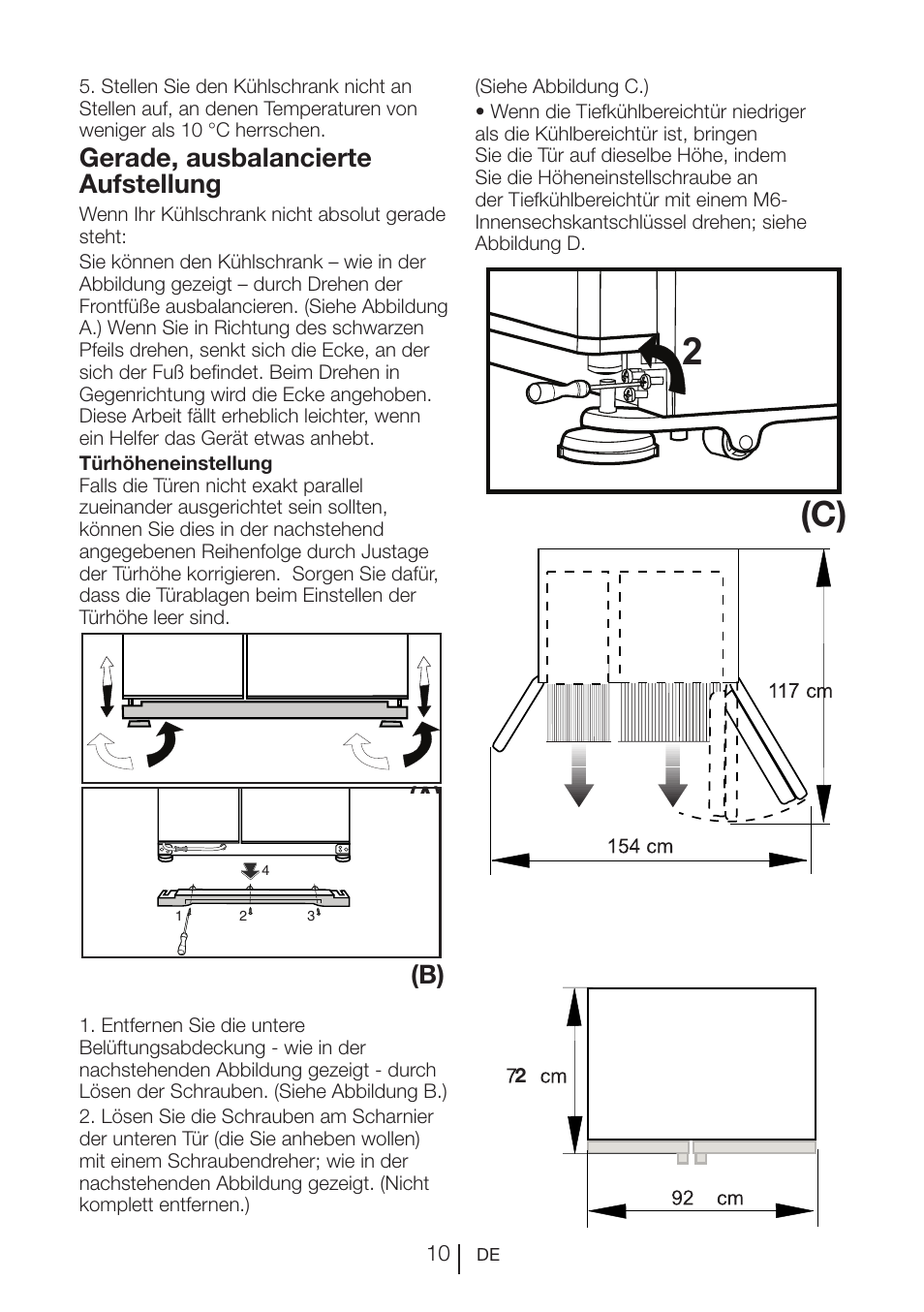 Gerade, ausbalancierte aufstellung | Teka NF2 650 X User Manual | Page 43 / 263