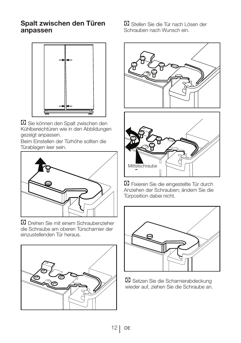 Spalt zwischen den türen anpassen c | Teka NF2 650 X User Manual | Page 45 / 263