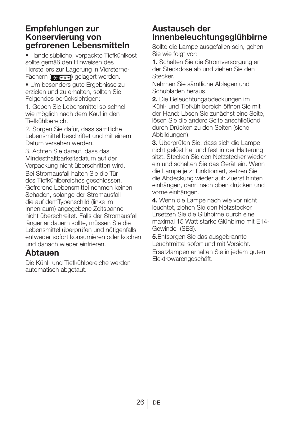 Austausch der innenbeleuchtungsglühbirne, Abtauen | Teka NF2 650 X User Manual | Page 59 / 263
