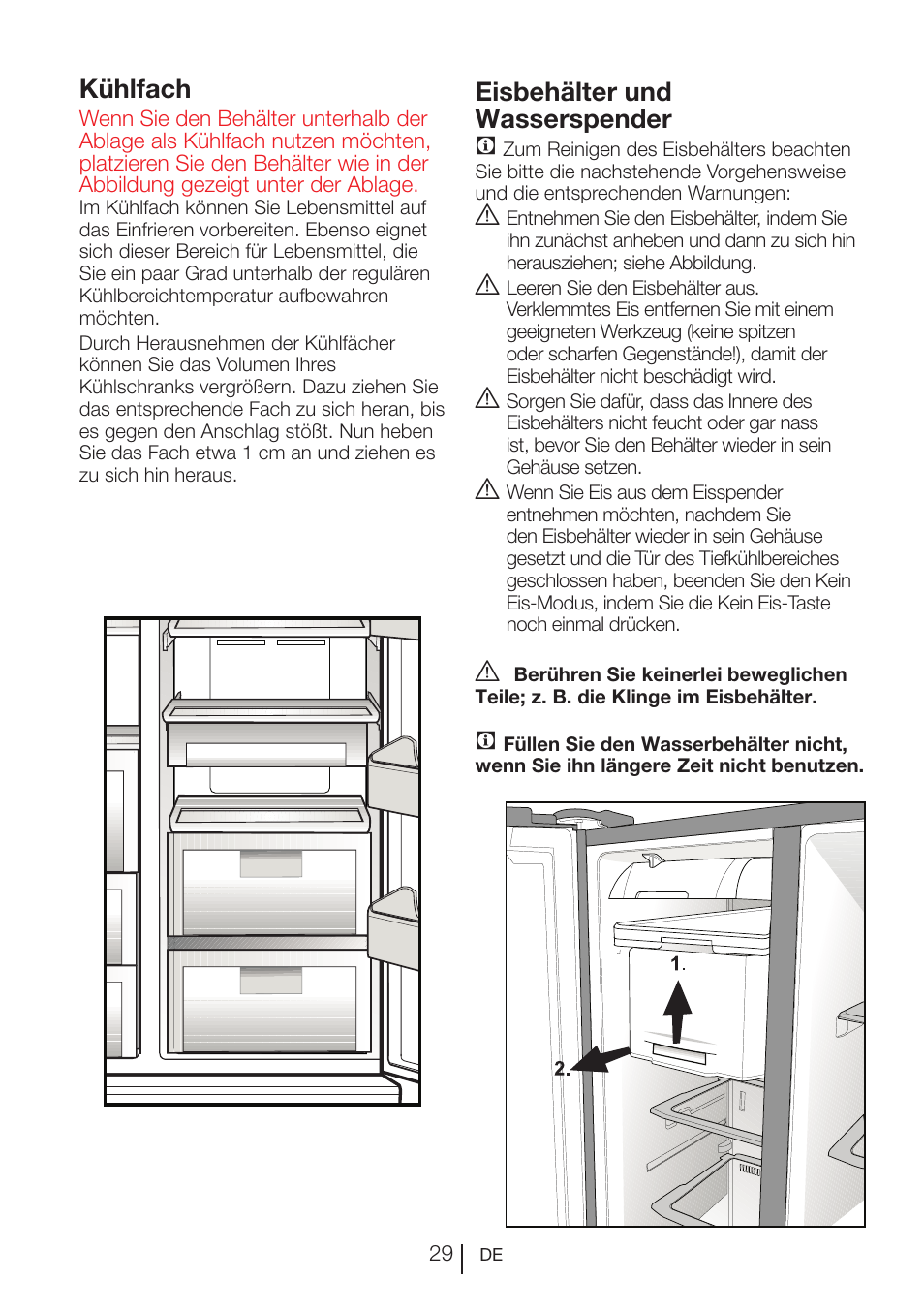 Eisbehälter und wasserspender c, Kühlfach | Teka NF2 650 X User Manual | Page 62 / 263