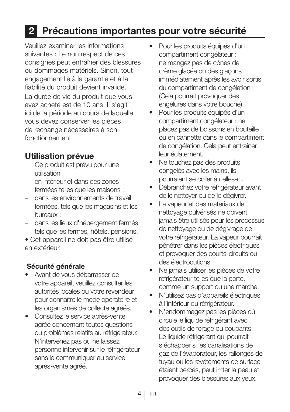 2précautions importantes pour votre sécurité, Utilisation prévue | Teka NF2 650 X User Manual | Page 69 / 263