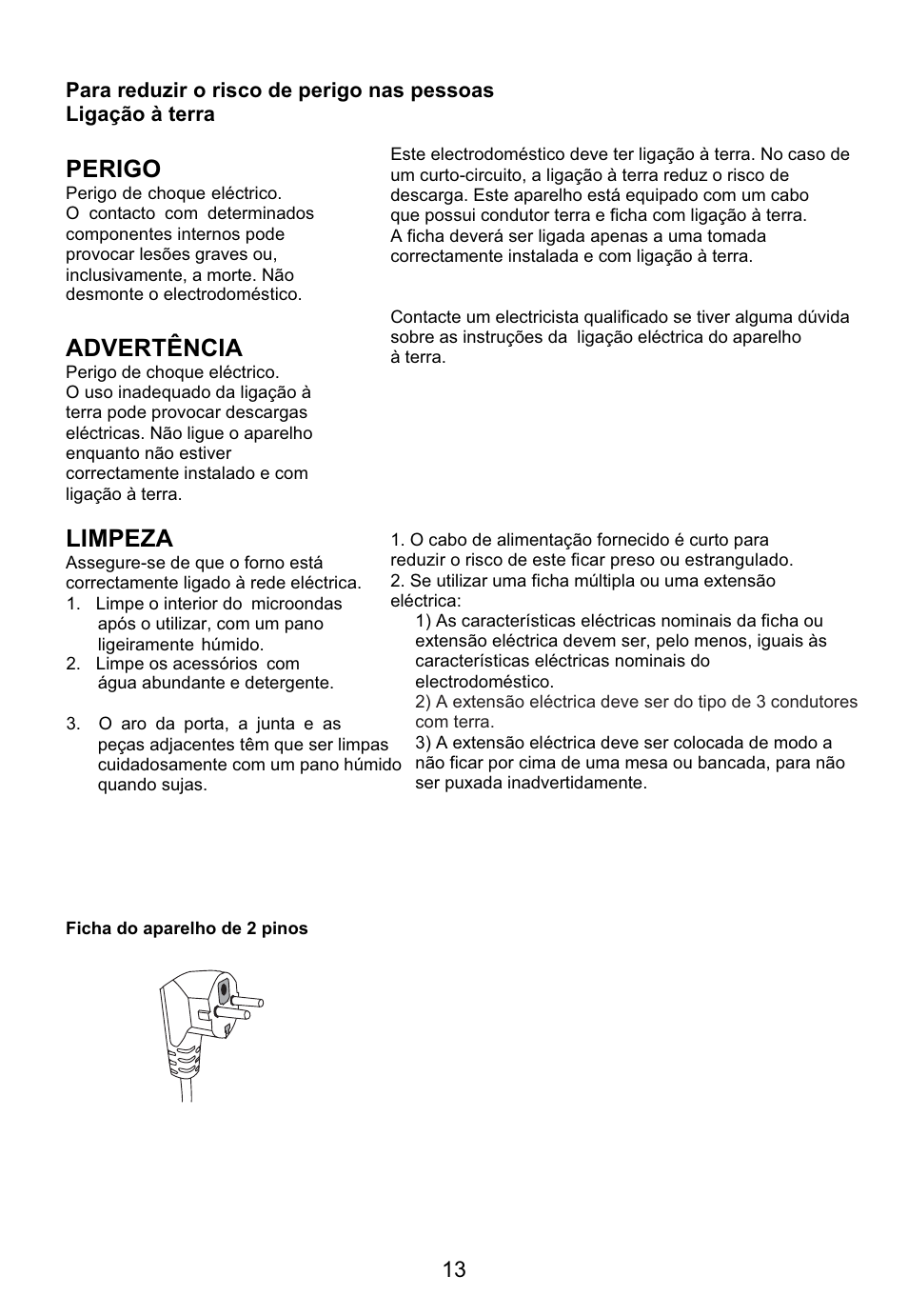 Perigo, Advertência, Limpeza | Teka MW 200 User Manual | Page 14 / 29