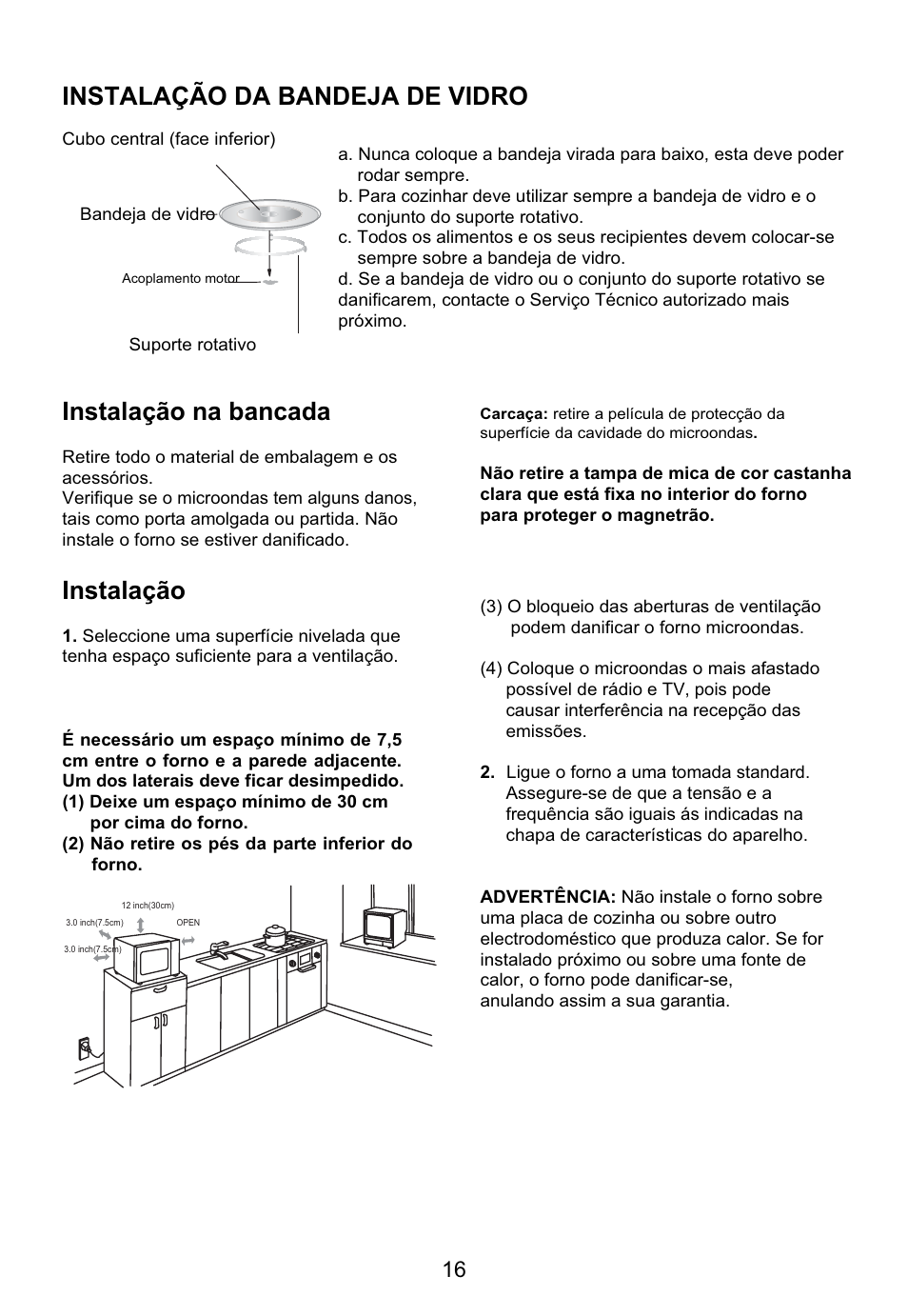 Instalação da bandeja de vidro, Instalação na bancada, Instalação | Teka MW 200 User Manual | Page 17 / 29