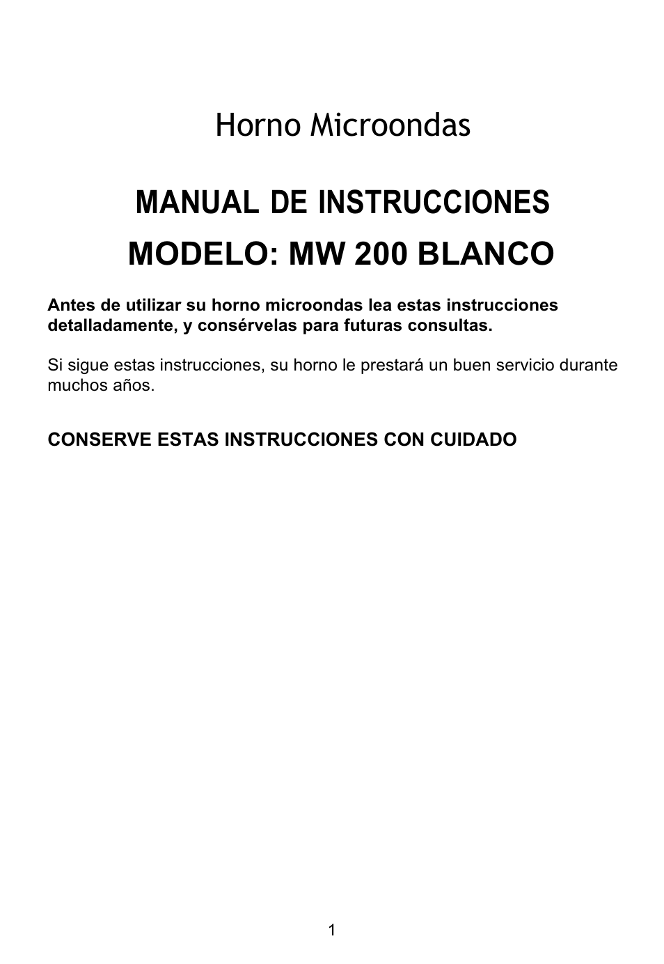 Horno microondas, Manual de instrucciones, Modelo: mw 200 blanco | Teka MW 200 User Manual | Page 2 / 29