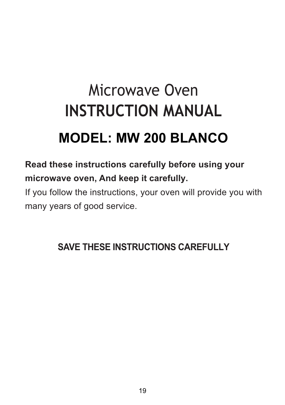Instruction manual microwave oven, Model: mw 200 blanco | Teka MW 200 User Manual | Page 20 / 29