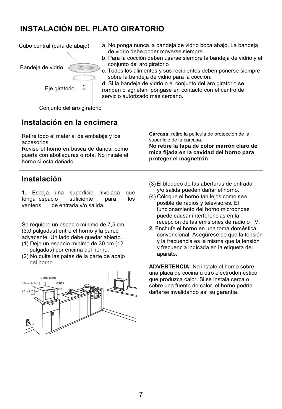 Instalación del plato giratorio, Instalación en la encimera, Instalación | Teka MW 200 User Manual | Page 8 / 29