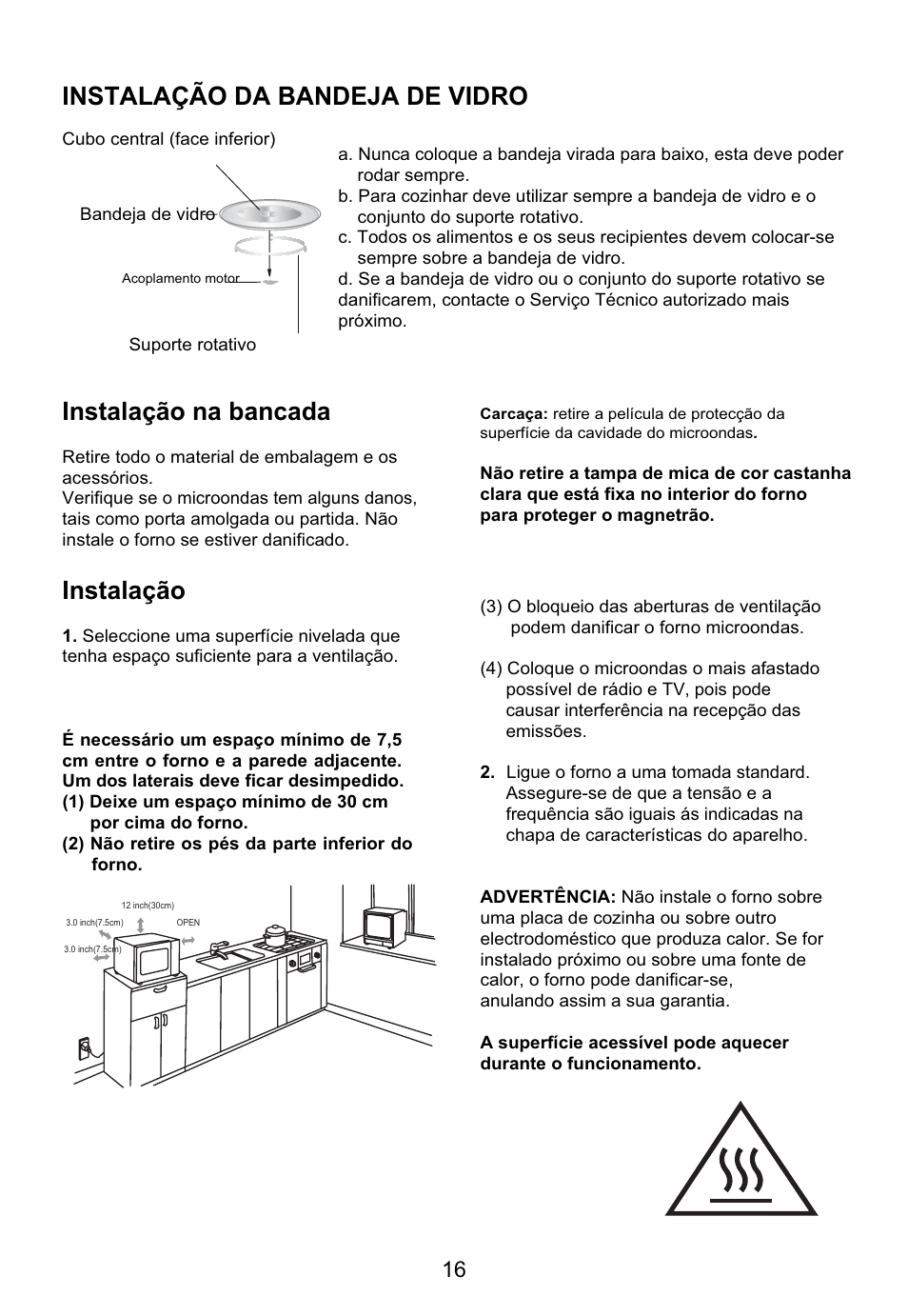 Instalação da bandeja de vidro, Instalação na bancada, Instalação | Teka MW 200 G User Manual | Page 17 / 29