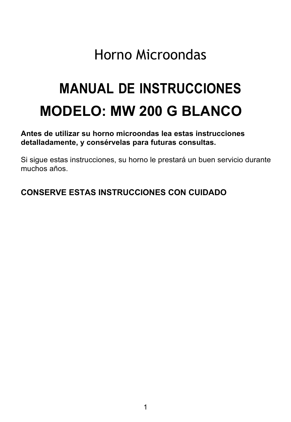 Horno microondas, Manual de instrucciones, Modelo: mw 200 g blanco | Teka MW 200 G User Manual | Page 2 / 29