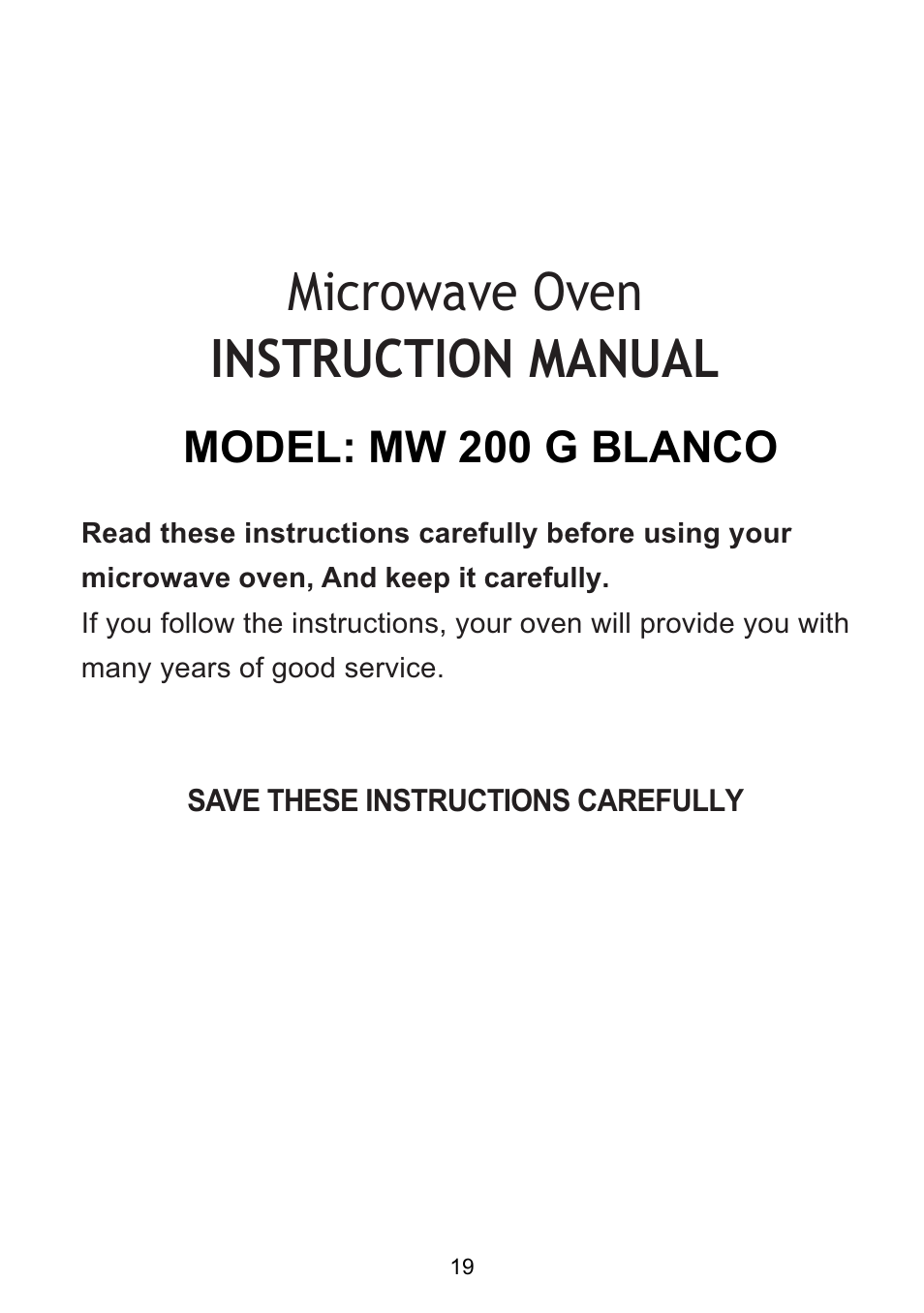 Instruction manual microwave oven, Model: mw 200 g blanco | Teka MW 200 G User Manual | Page 20 / 29