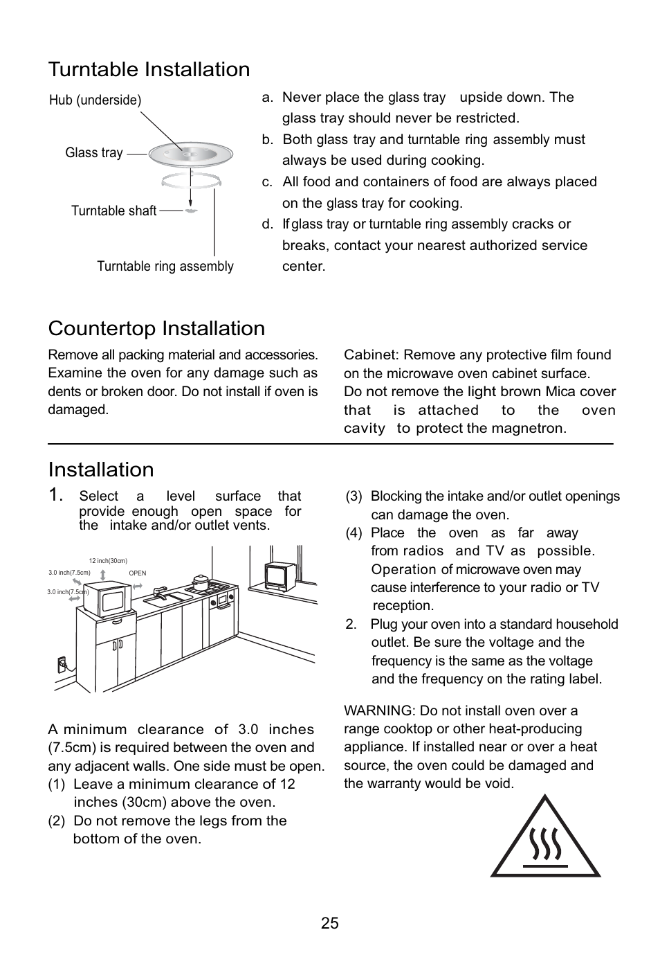 Turntable installation, Countertop installation, Installation | Teka MW 200 G User Manual | Page 26 / 29