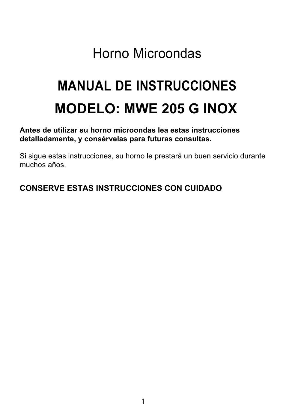 Modelo: mwe 205 g inox, Horno microondas, Manual de instrucciones | Teka MWE 205 G User Manual | Page 2 / 44