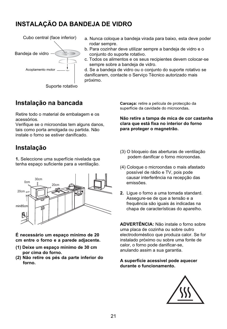 Instalação da bandeja de vidro, Instalação na bancada, Instalação | Teka MWE 230 G User Manual | Page 22 / 45