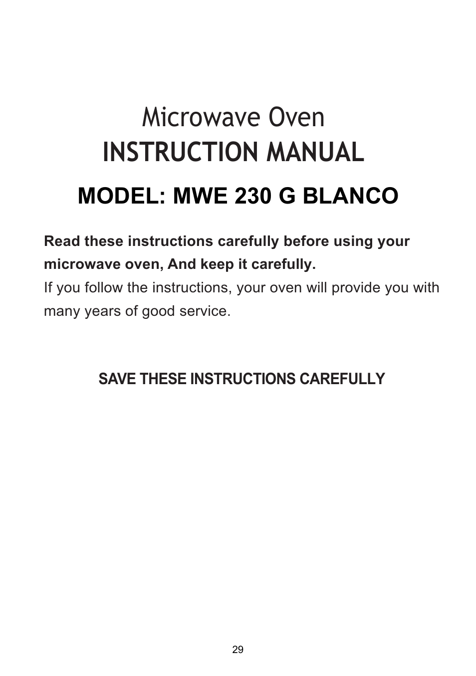 Instruction manual microwave oven, Model: mwe 230 g blanco | Teka MWE 230 G User Manual | Page 30 / 45