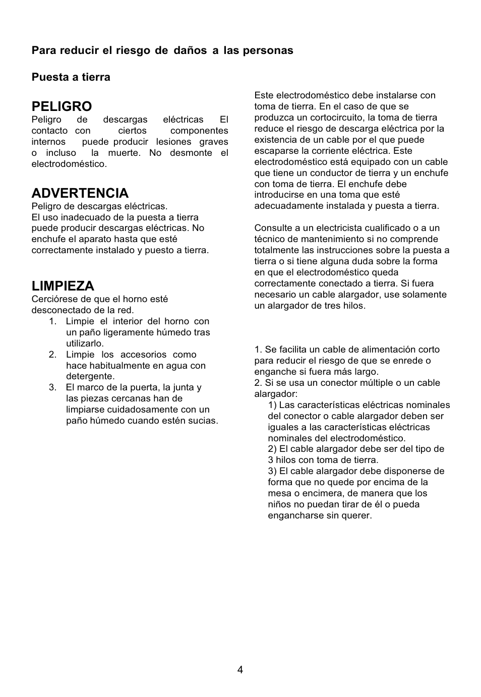 Peligro, Advertencia, Limpieza | Teka MWE 230 G User Manual | Page 5 / 45