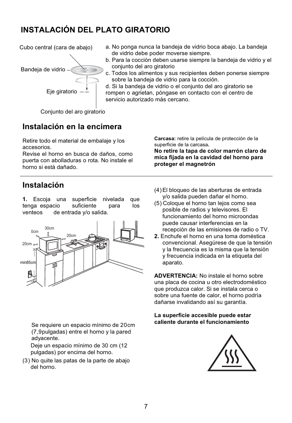 Instalación del plato giratorio, Instalación en la encimera, Instalación | Teka MWE 230 G User Manual | Page 8 / 45