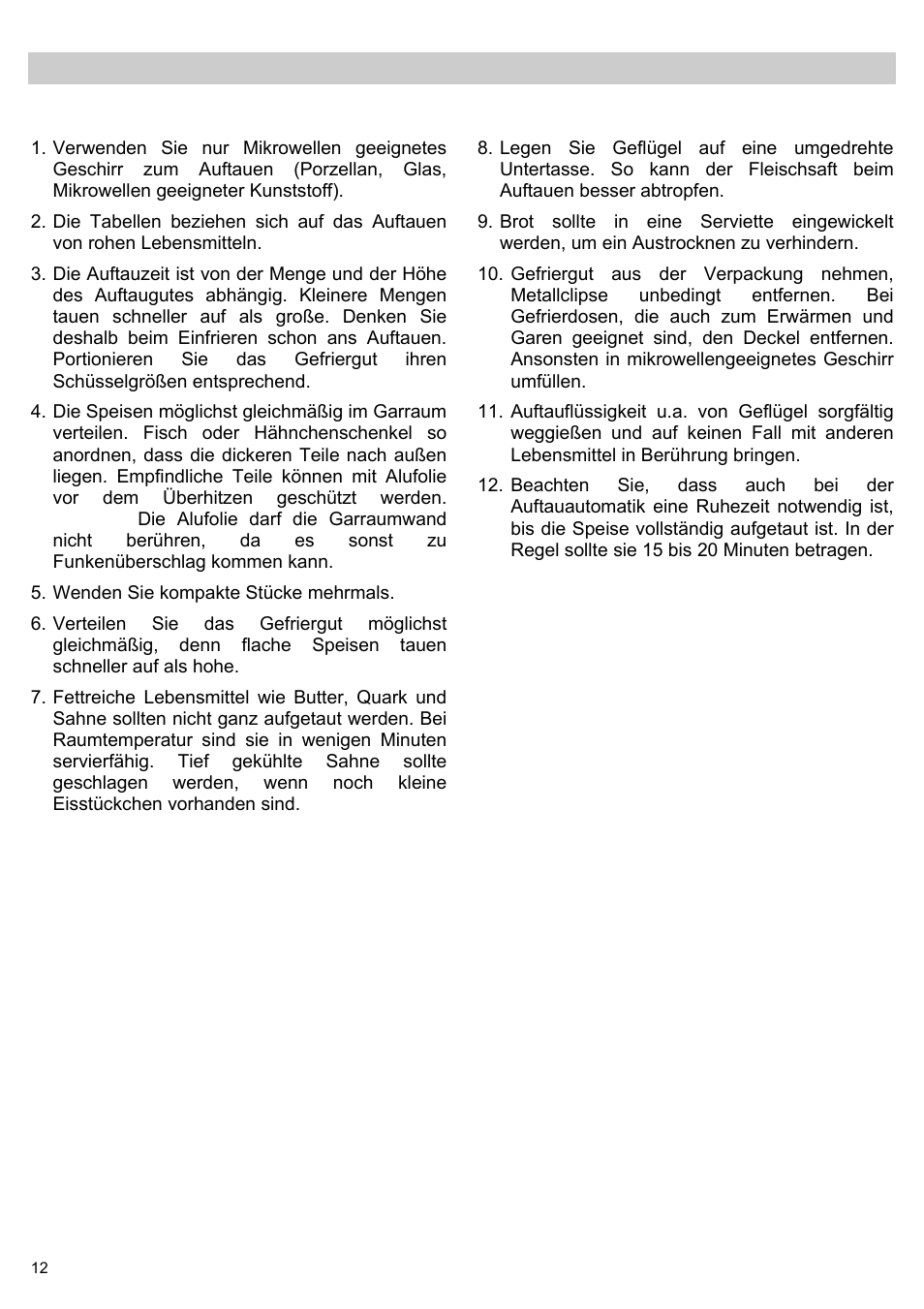Auftauen | Teka MWL 20 BI User Manual | Page 14 / 72