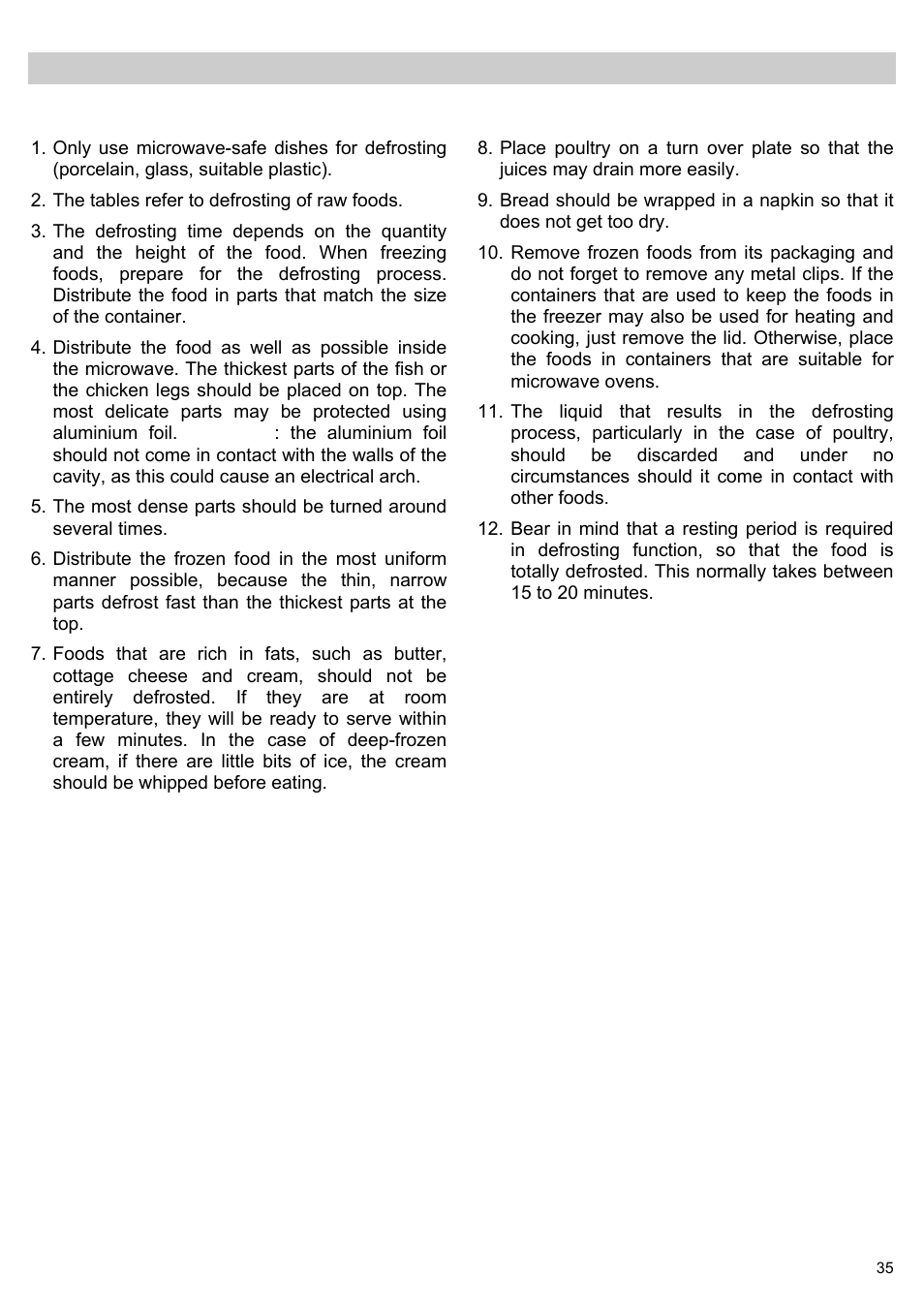 Defrosting | Teka MWL 20 BI User Manual | Page 37 / 72