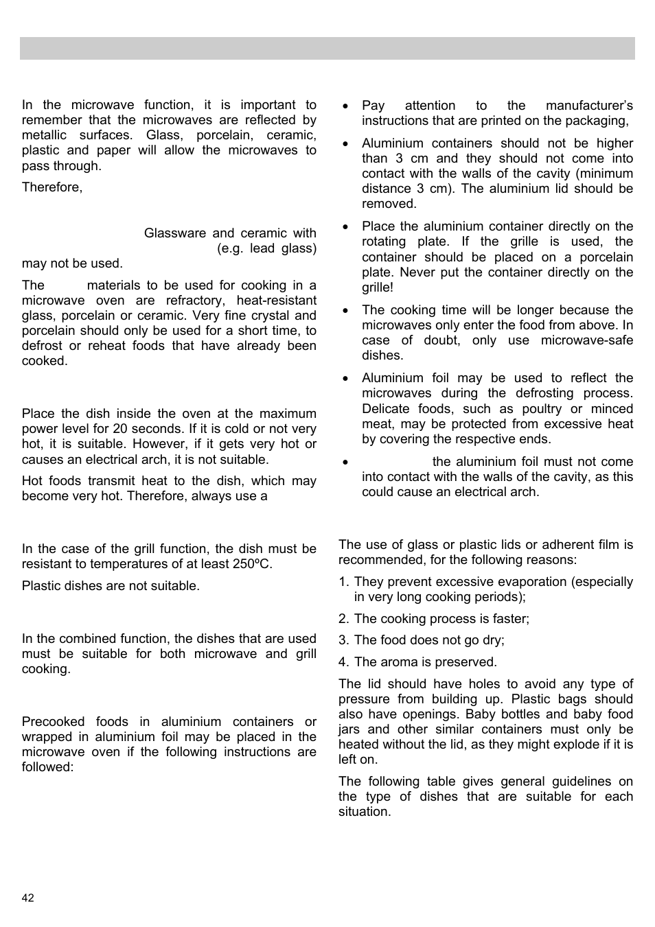 What type of containers may be used | Teka MWL 20 BI User Manual | Page 44 / 72