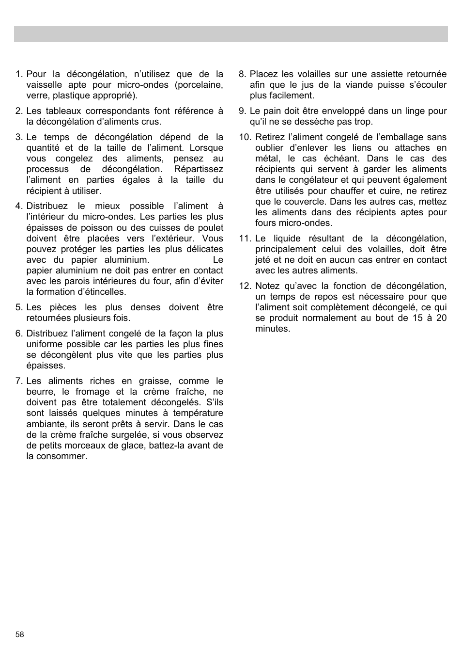 Décongélation | Teka MWL 20 BI User Manual | Page 60 / 72