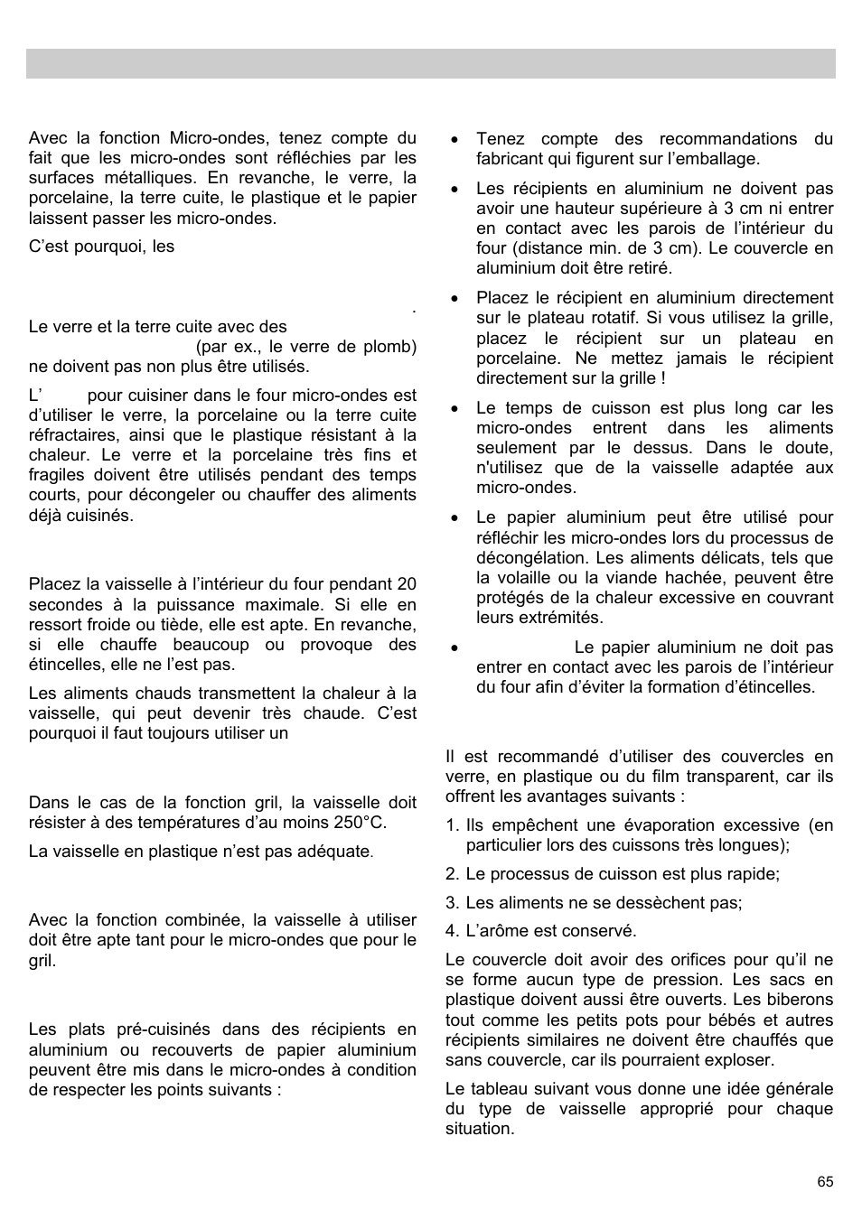 Quel type de vaisselle utiliser | Teka MWL 20 BI User Manual | Page 67 / 72