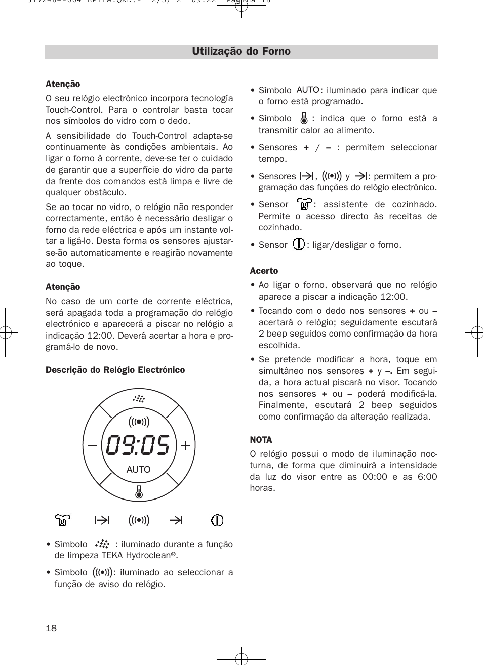 Utilização do forno | Teka Hydroclean HKL 870 User Manual | Page 18 / 74