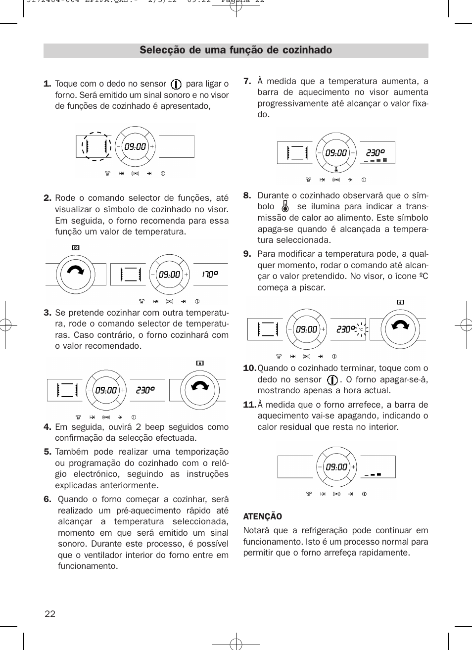 Selecção de uma função de cozinhado | Teka Hydroclean HKL 870 User Manual | Page 22 / 74