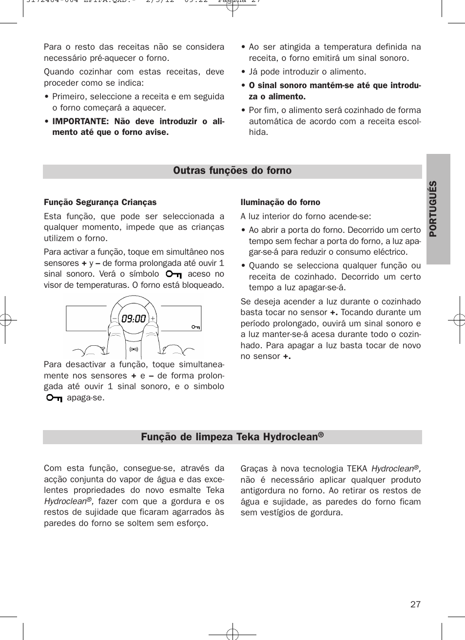 Outras funções do forno, Função de limpeza teka hydroclean | Teka Hydroclean HKL 870 User Manual | Page 27 / 74