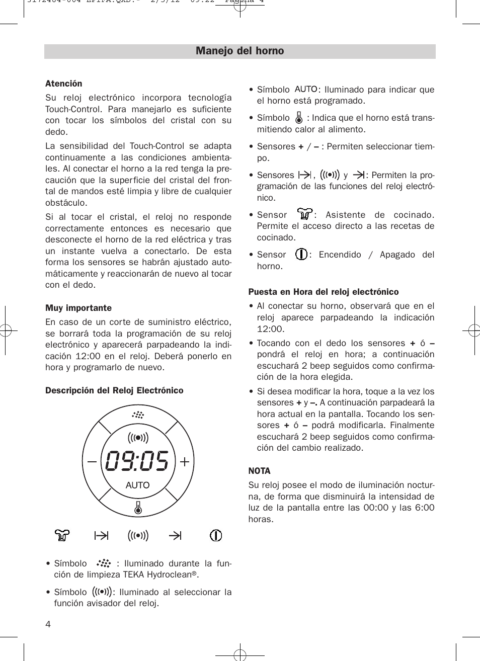 Manejo del horno | Teka Hydroclean HKL 870 User Manual | Page 4 / 74