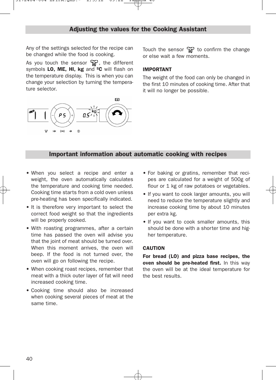 Adjusting the values for the cooking assistant | Teka Hydroclean HKL 870 User Manual | Page 40 / 74