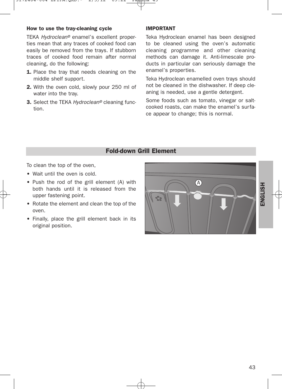 Fold-down grill element | Teka Hydroclean HKL 870 User Manual | Page 43 / 74