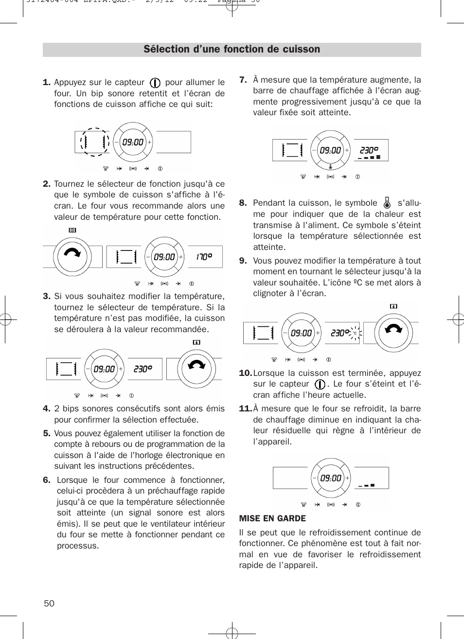 Sélection d’une fonction de cuisson | Teka Hydroclean HKL 870 User Manual | Page 50 / 74