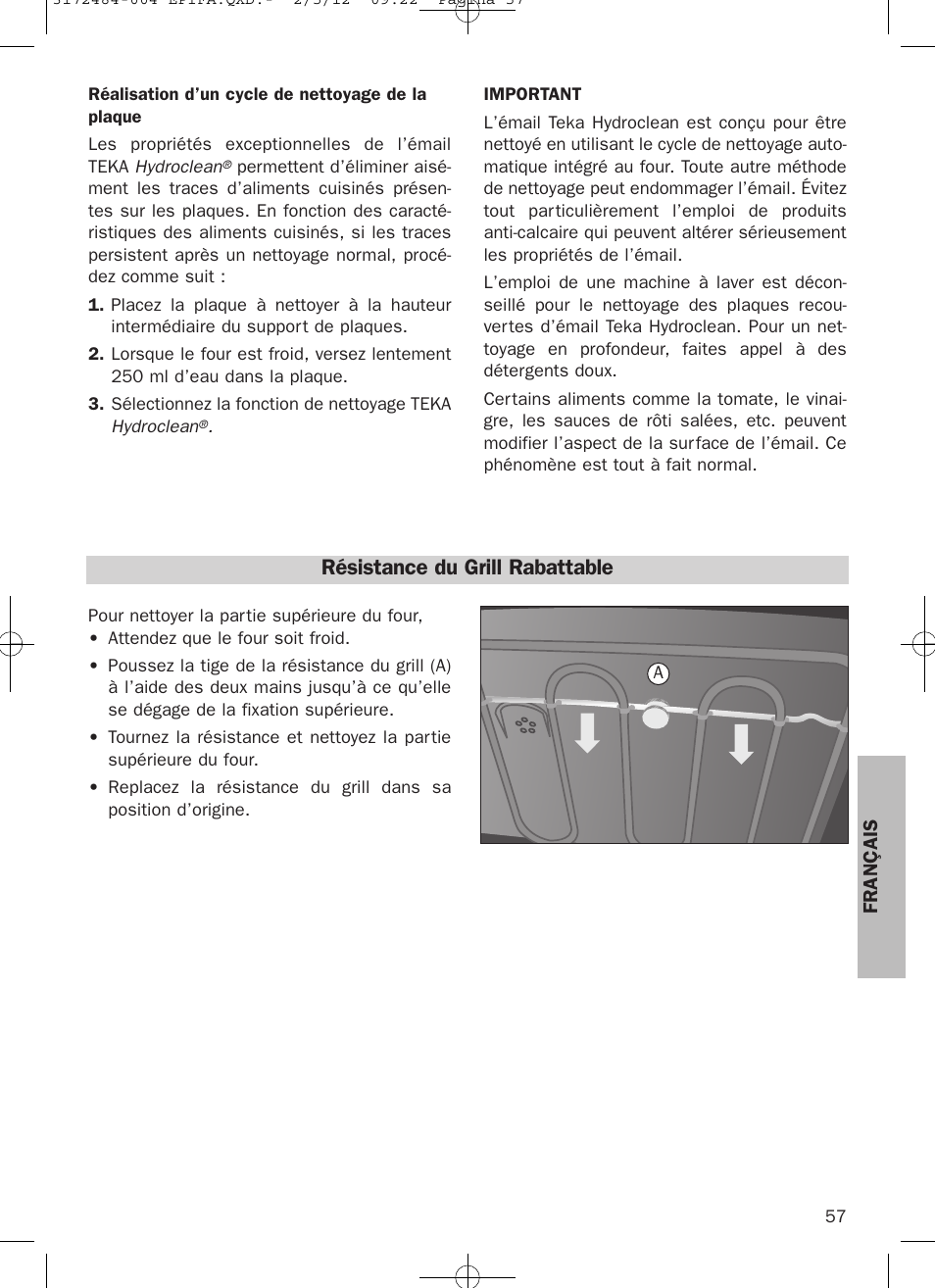 Résistance du grill rabattable | Teka Hydroclean HKL 870 User Manual | Page 57 / 74