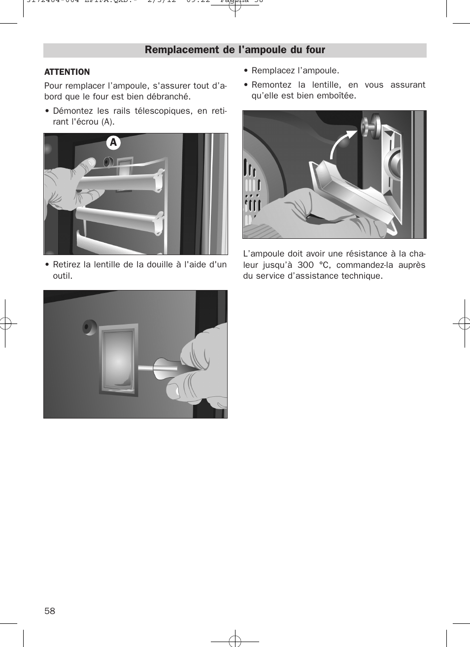 Remplacement de l'ampoule du four | Teka Hydroclean HKL 870 User Manual | Page 58 / 74