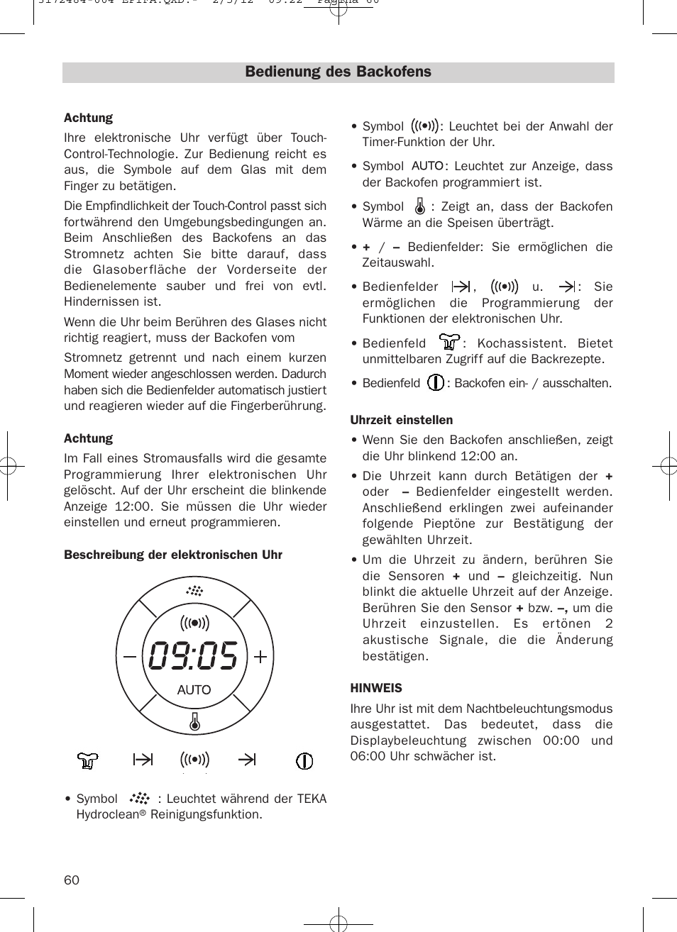 Bedienung des backofens | Teka Hydroclean HKL 870 User Manual | Page 60 / 74