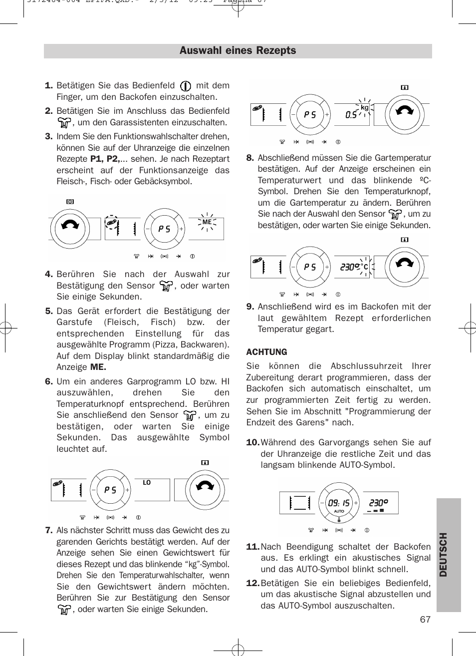 Auswahl eines rezepts | Teka Hydroclean HKL 870 User Manual | Page 67 / 74