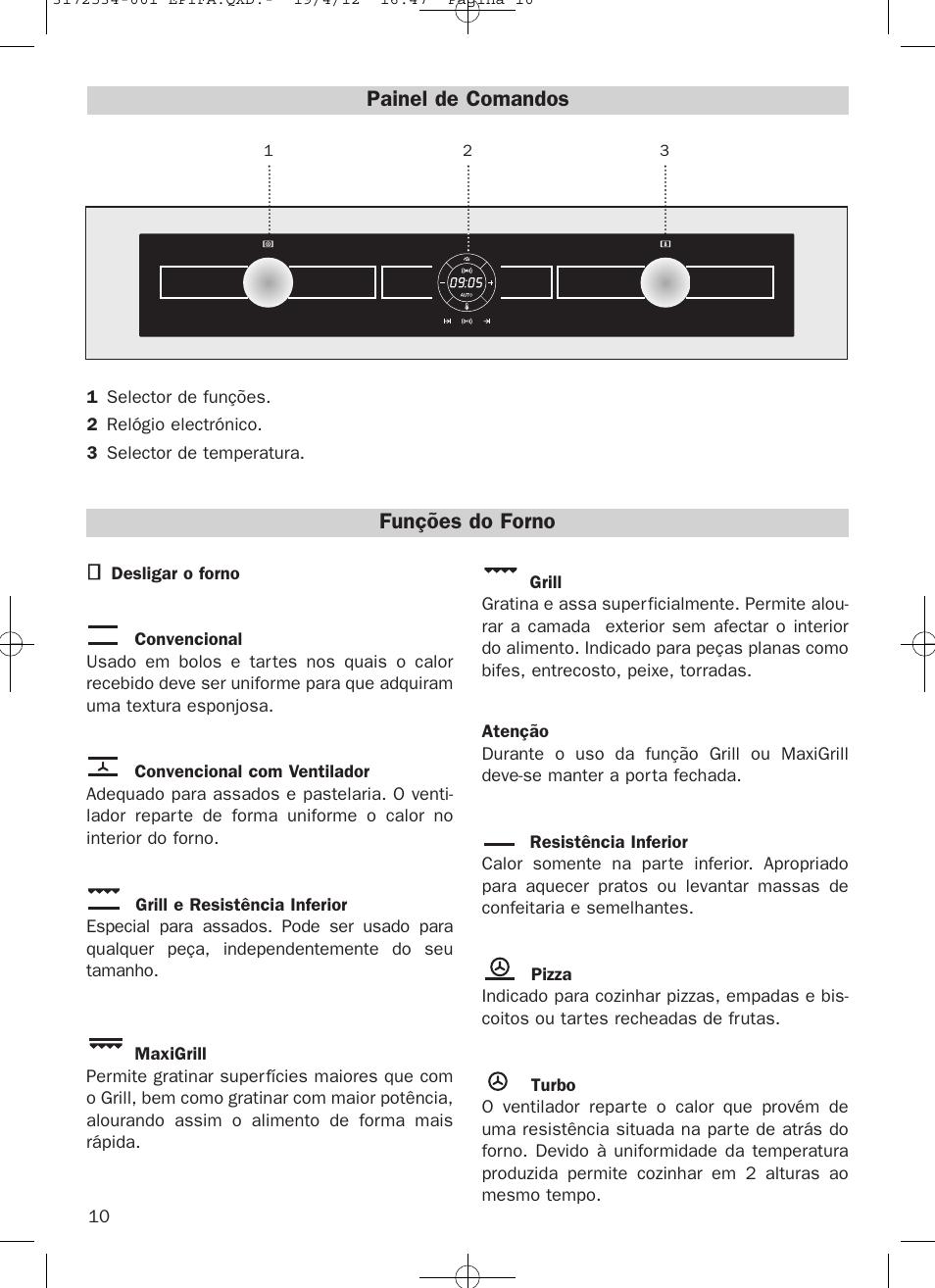 Painel de comandos, Funções do forno | Teka Hydroclean HKL 840 User Manual | Page 10 / 40