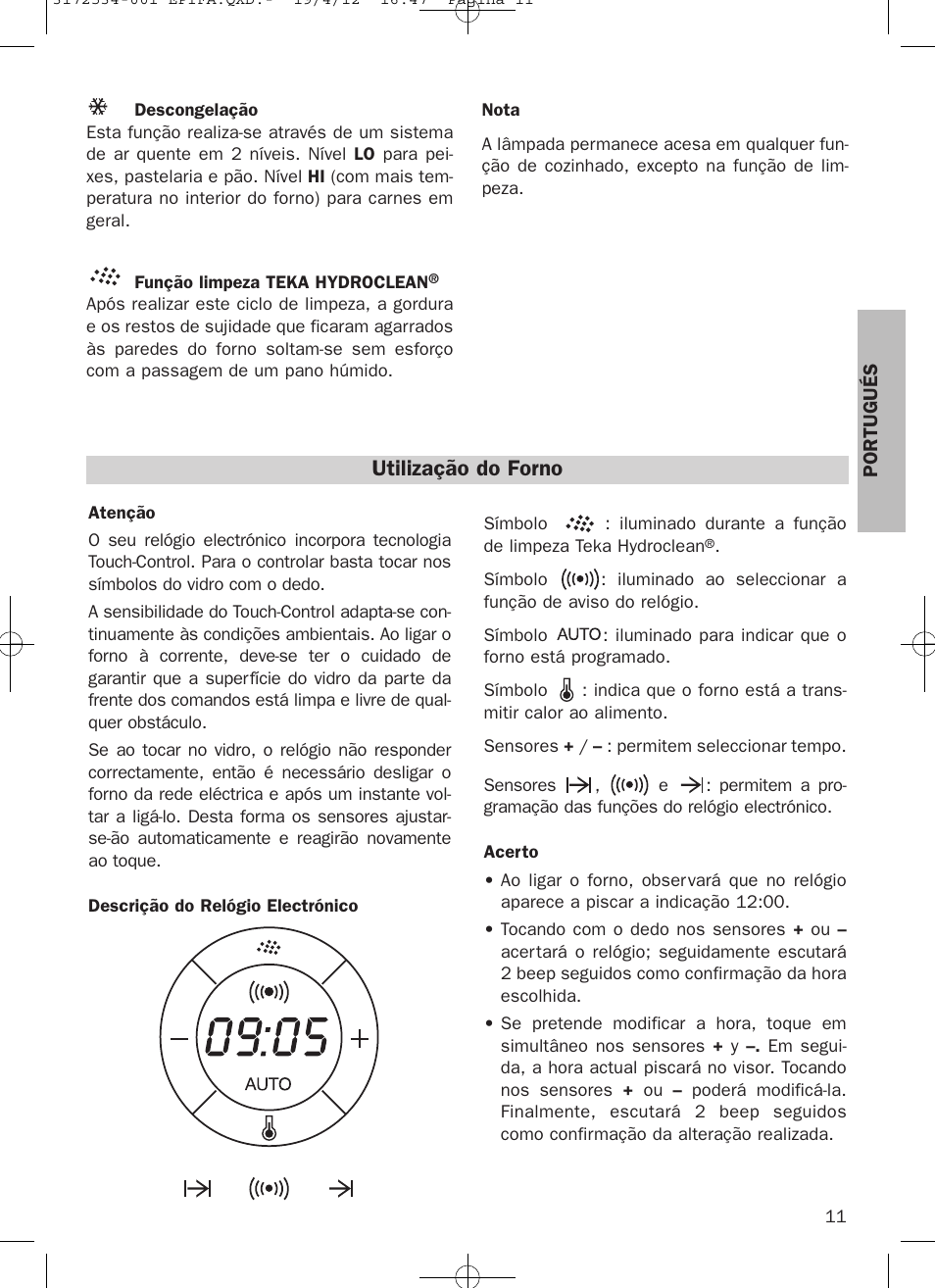 Utilização do forno | Teka Hydroclean HKL 840 User Manual | Page 11 / 40