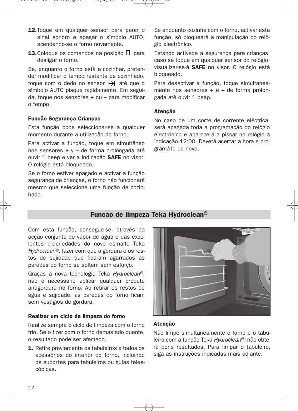 Função de limpeza teka hydroclean | Teka Hydroclean HKL 840 User Manual | Page 14 / 40
