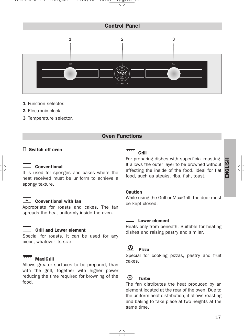 Control panel, Oven functions | Teka Hydroclean HKL 840 User Manual | Page 17 / 40