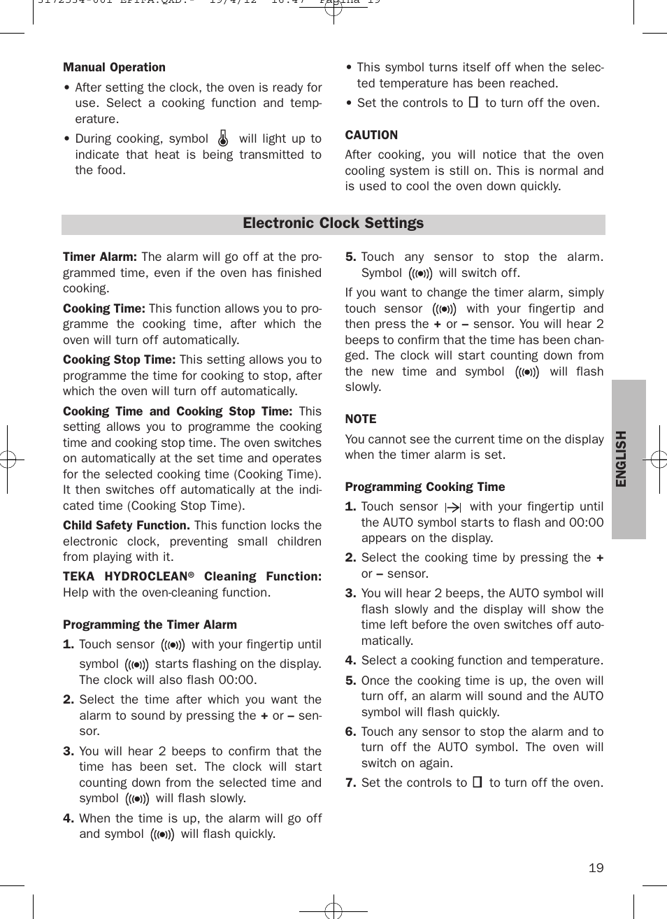 Electronic clock settings | Teka Hydroclean HKL 840 User Manual | Page 19 / 40