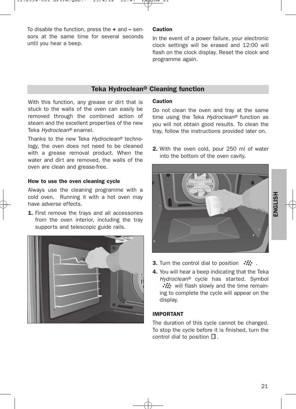 Teka hydroclean, Cleaning function | Teka Hydroclean HKL 840 User Manual | Page 21 / 40