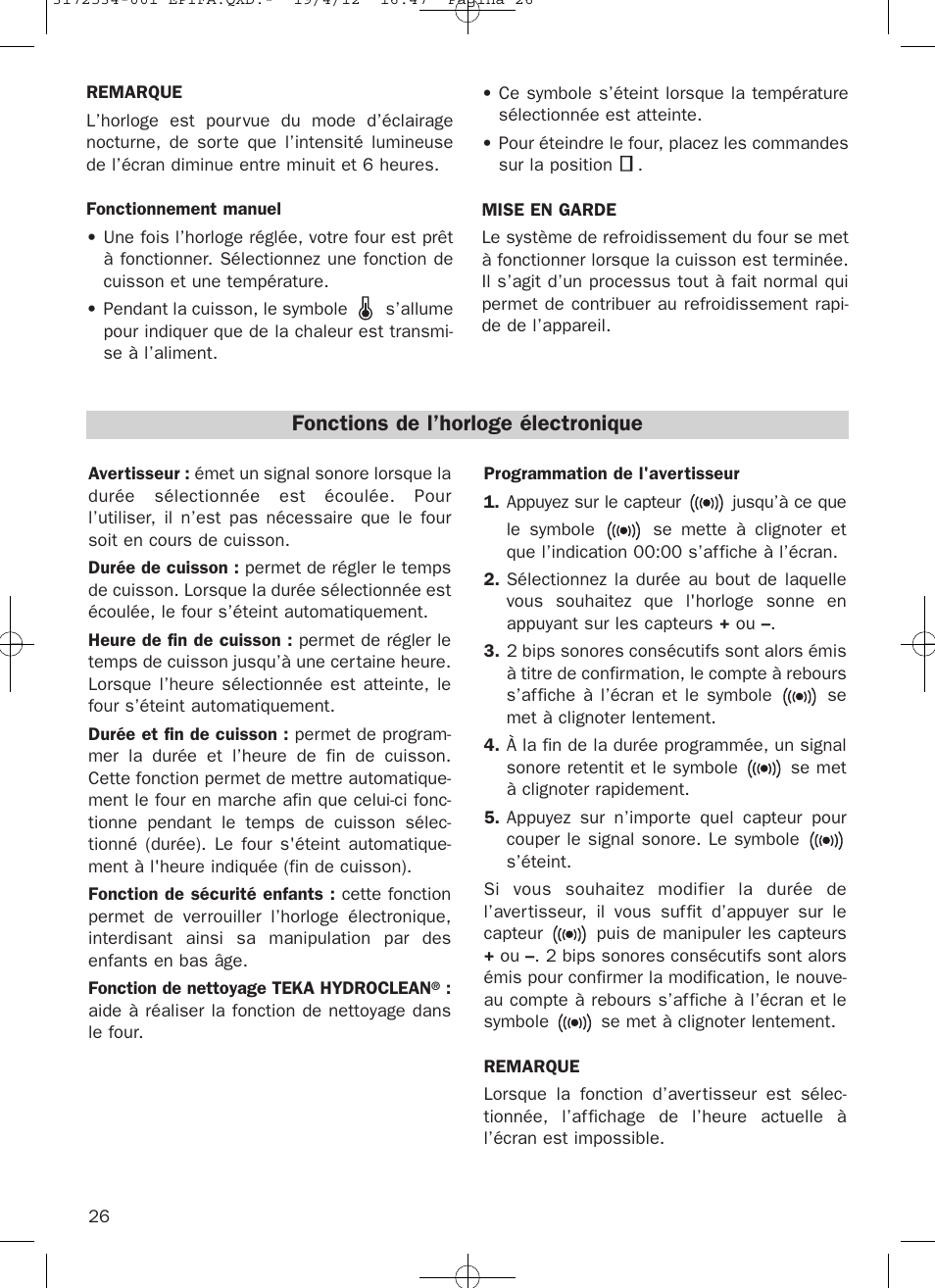 Fonctions de l’horloge électronique | Teka Hydroclean HKL 840 User Manual | Page 26 / 40